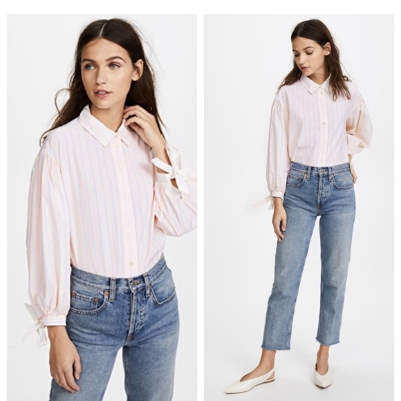 Frame Denim  Tie Cuff Shirt Striped Shirt - Picture 1 of 5